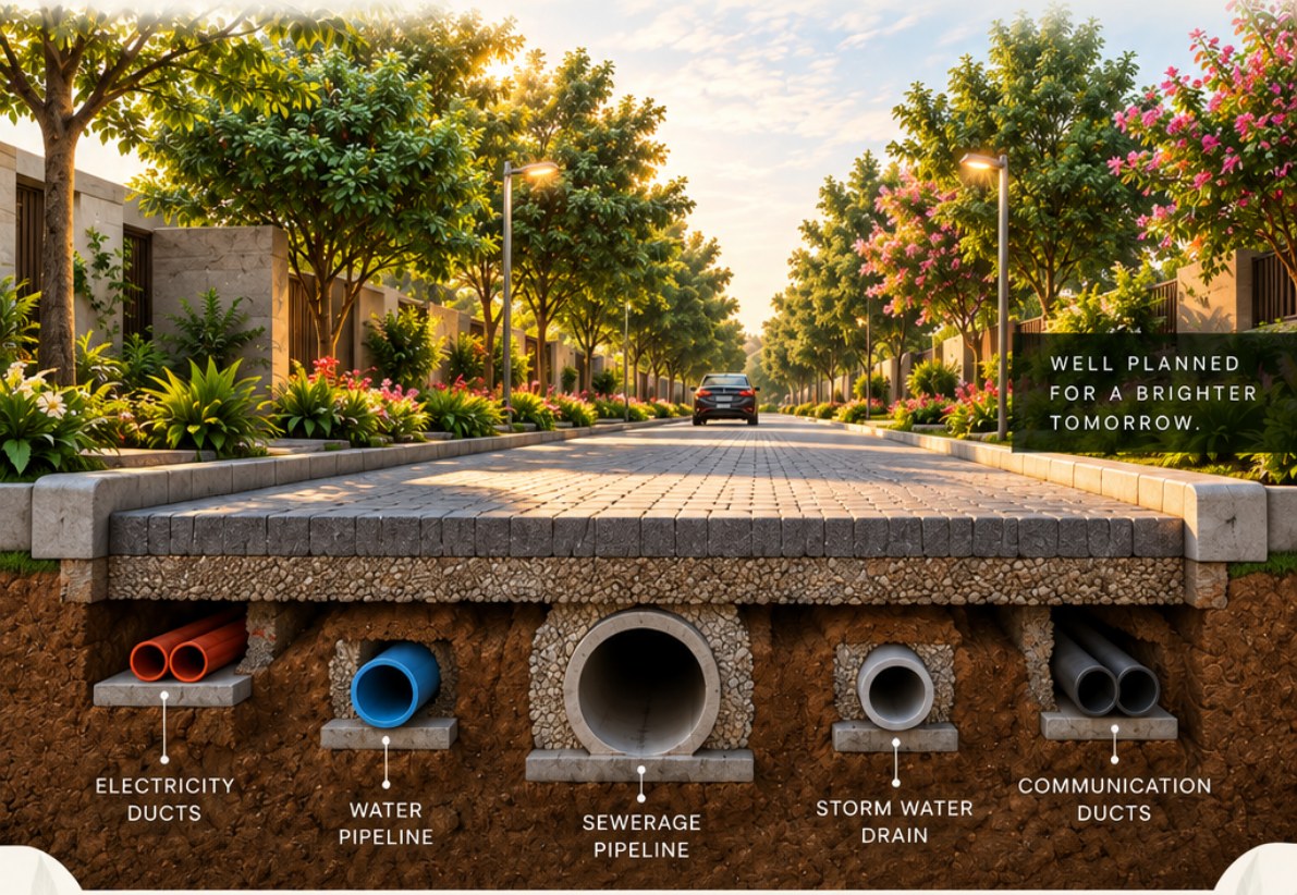 Illustrative planned roads and underground service networks